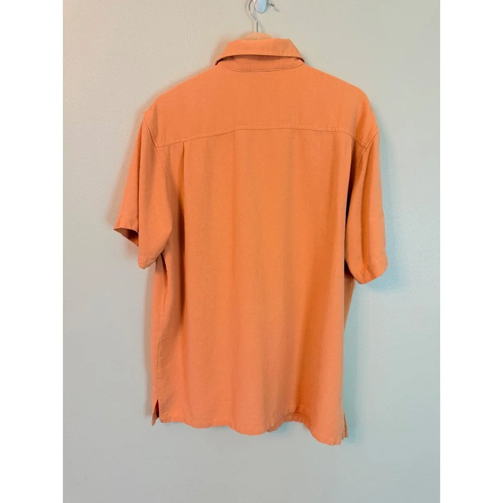 Tommy Bahama 100% Silk Camp Shirt Peach Camp Collar Button Up Size L - Picture 5 of 6